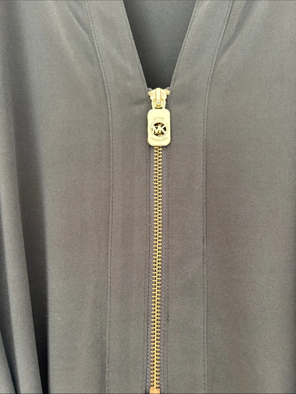 Michael Kors Olive Green Long-Sleeve Zip Front Dress with Waist Tie
